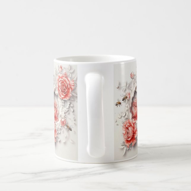 Caneca De Café Rosas 3D Elegantes, Abelhas E Beleza Botânica (Alça)