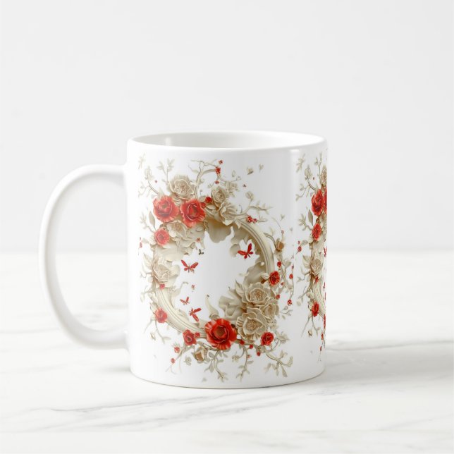 Caneca De Café Rosas 3D Elegantes, Abelhas E Beleza Botânica (Esquerda)