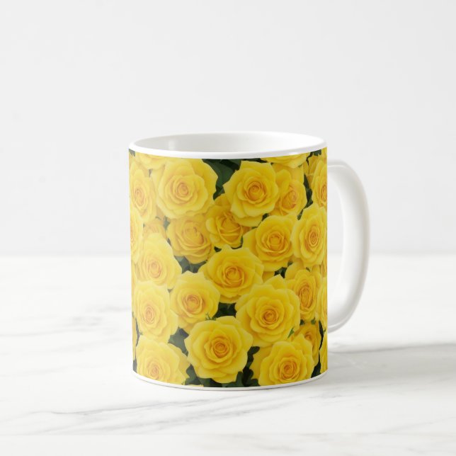 Caneca De Café Rosas Amarelas Brilhantes (Frente Esquerda)