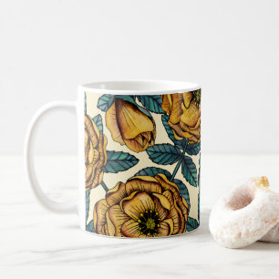 Caneca De Café Rosas Amarelas-ouros - Floral Inspirada Vintage