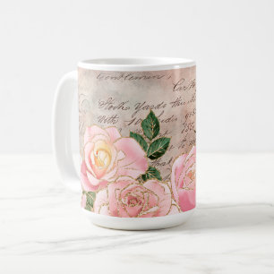 Caneca De Café Rosas Antigas & Letra Antiga