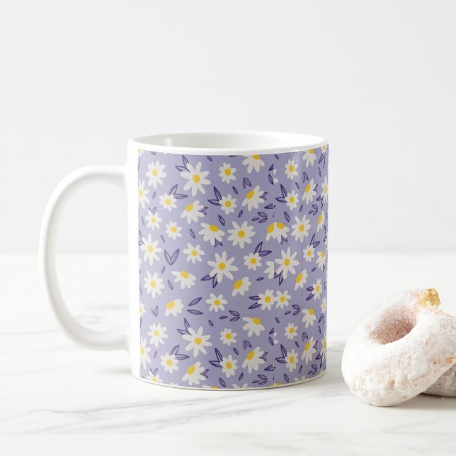 Caneca De Café rosas azuis, brancas e amarelas (Com Donut)