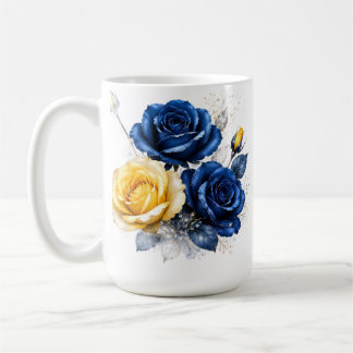 Caneca De Café Rosas azuis e amarelas
