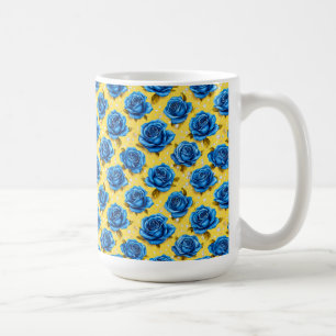 Caneca De Café Rosas Azuis Românticas Modernas Flor
