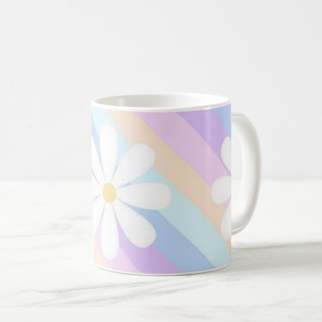 Caneca De Café rosas brancas com fundo colorido (Frente Esquerda)