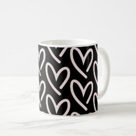 Caneca De Café Rosas claro com corações de fundo preto