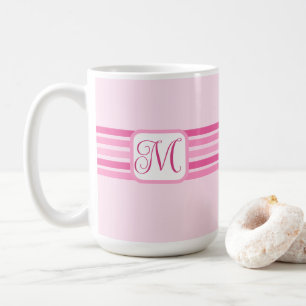 Caneca De Café Rosas claro Elegantes Striped Inicial