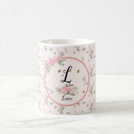 Caneca De Café Rosas Cor-de-Rosa Elegantes em Aquarela com Borbol