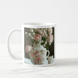 Caneca De Café Rosas Cor-de-Rosa num Bule de Chá