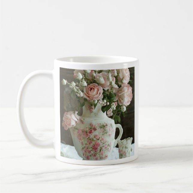 Caneca De Café Rosas Cor-de-Rosa num Bule de Chá (Esquerda)