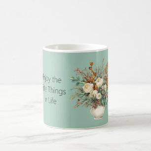 Caneca De Café Rosas Creme Apreciam Coisas Pequenas Floral