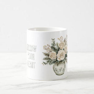 Caneca De Café Rosas Creme em Vaso Floral