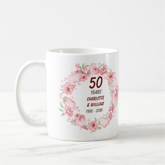 Caneca De Café rosas de aniversário de casamento cor-de-rosa Gree