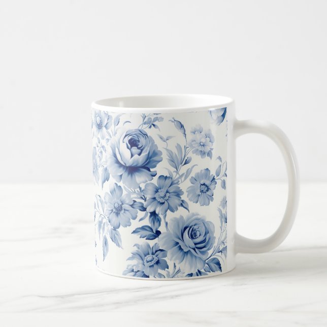 Caneca De Café Rosas de Aquarela Azul Pastel Elegante (Direita)