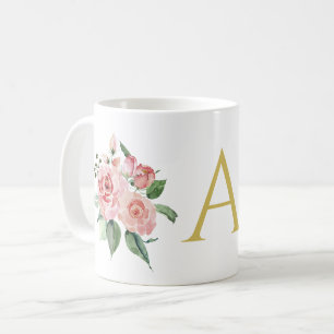 Caneca De Café Rosas de aquarela cor-de-rosa personalizados