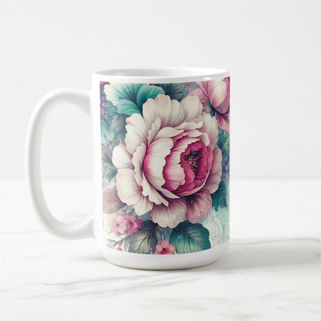 Caneca De Café Rosas de Aquarela Floral (Esquerda)