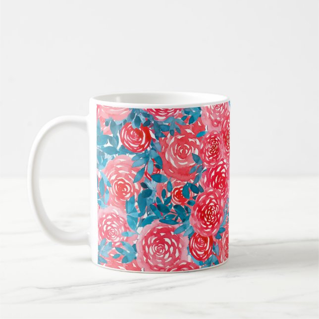 Caneca De Café Rosas De Aquarela Tapeçaria Floral (Esquerda)