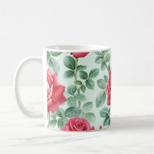 Caneca De Café Rosas De Aquarelas: Ilustração Sem Costura Floral.