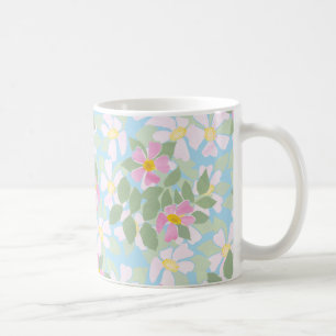 Caneca De Café Rosas de Cachorro Rosa e Branco no Azul-Céu