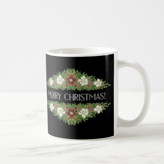 Caneca De Café Rosas de Natal Floral Chic, Hellebores, Holly Ivy (Direita)