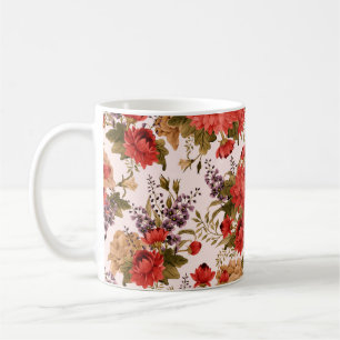 Caneca De Café Rosas de padrão floral sem costura com crisântem