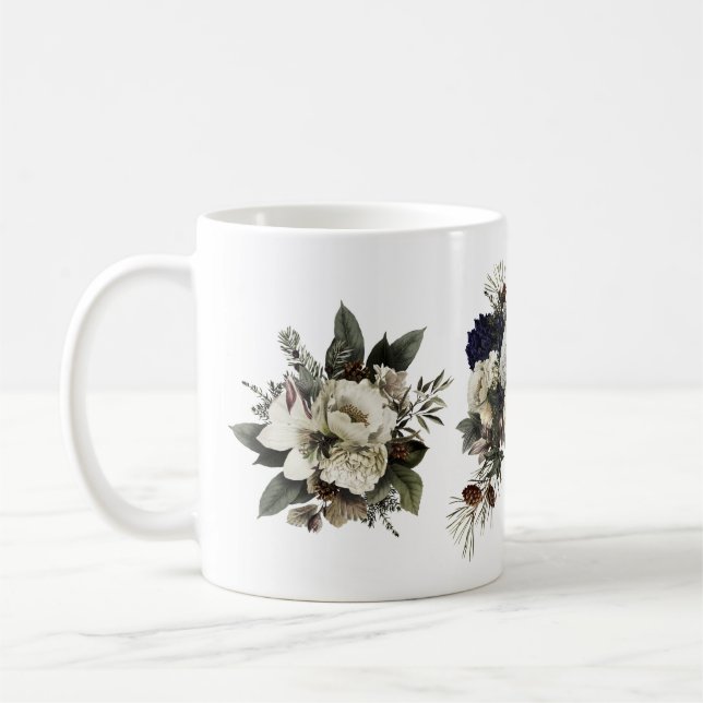 Caneca De Café Rosas De Peônias De Magnolia De Creme Floral De In (Esquerda)