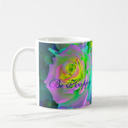 Caneca De Café Rosas De Prados Iridescentes Estéticos Sejam Feliz