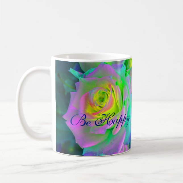 Caneca De Café Rosas De Prados Iridescentes Estéticos Sejam Feliz (Esquerda)