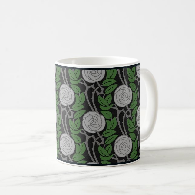 Caneca De Café Rosas de Prata Nouveau (Frente Esquerda)