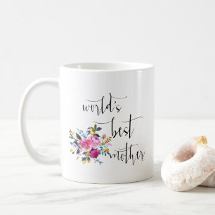 Caneca De Café Rosas de Script Mínimo Moderno Melhor Mãe do Mundo