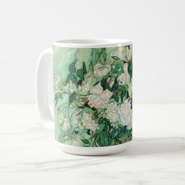 Caneca De Café Rosas de Vincent Van Gogh (Frente Esquerda)