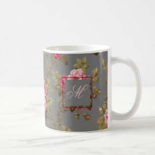 Caneca De Café Rosas de Vintage Elegantes com fundo de Cinza de M