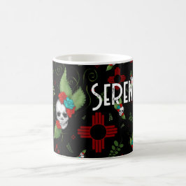 Caneca De Café Rosas do crânio Zia Sun Greenery Black Novo México