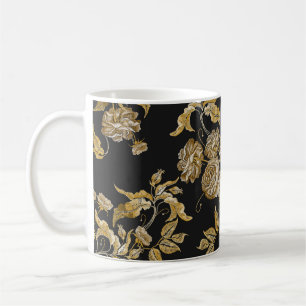 Caneca De Café Rosas do ouro: Padrão do bordado do Vintage