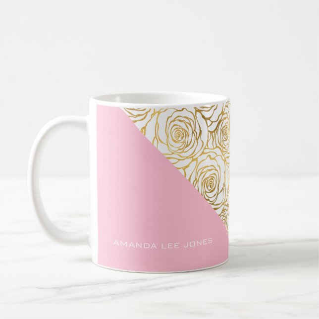Caneca De Café Rosas Dourados com rosa (Esquerda)
