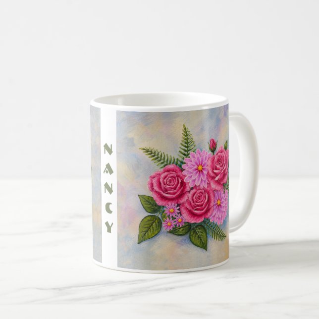 Caneca de Café Rosas e Dahlia (Frente Esquerda)