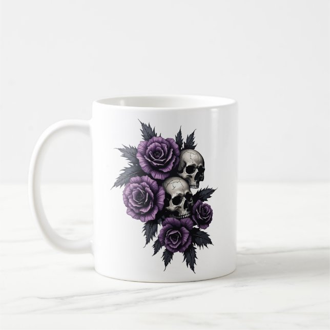 Caneca De Café Rosas e esqueleto (Esquerda)