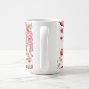 Caneca De Café Rosas em Florais de &Vintagem Brancos e Faixa Clás