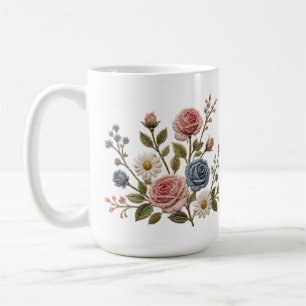 Caneca De Café Rosas Embroidered Blush & Azul