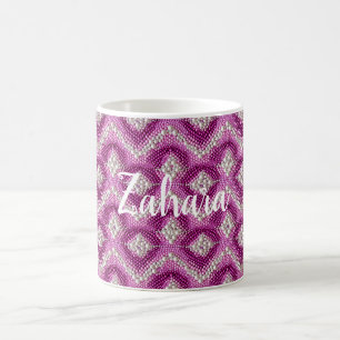 Caneca De Café Rosas Feminino Roxo Pérolas Brancas Zigue-Zague