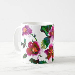 Caneca De Café Rosas florais de cor-de-água magenta-rosa elegante
