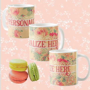 Caneca De Café Rosas Florais do Chique Vintage Personalizados