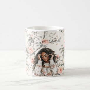 Caneca De Café Rosas Florais Românticas Pretas Damasco