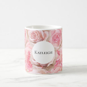 Caneca De Café Rosas Florais Rosa Bege Bonito