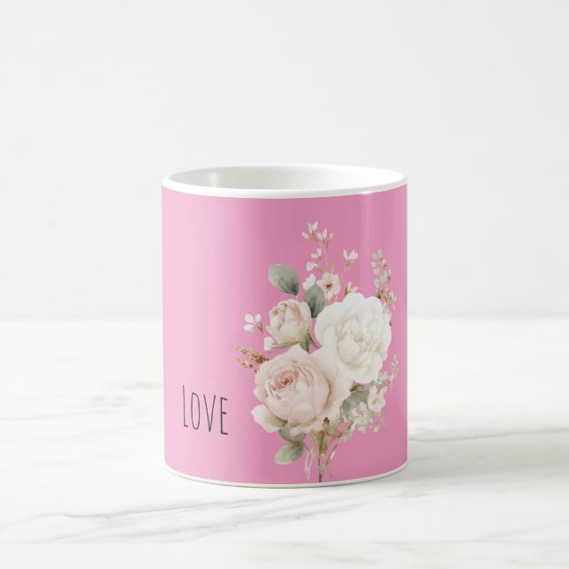 Caneca De Café Rosas Florais Rosa Bege Branco (Centro)