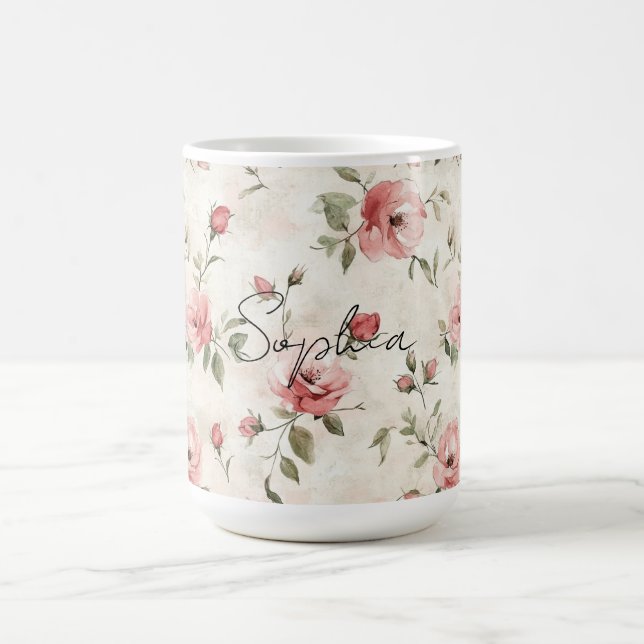 Caneca De Café Rosas Florais Rosa Bege Marfim   (Centro)