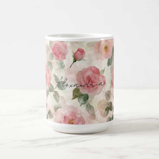 Caneca De Café Rosas Florais Rosa Romântico (Centro)