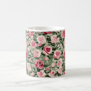 Caneca De Café Rosas Florais Rosa Vermelho Verde 