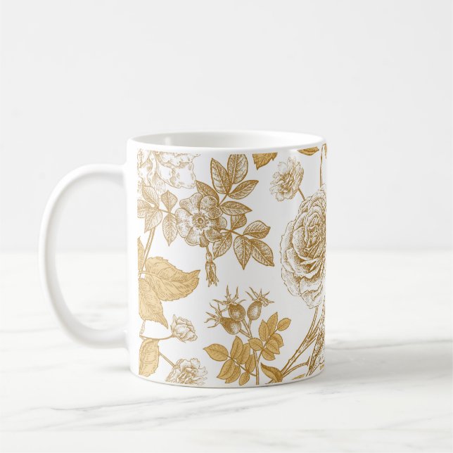 Caneca De Café rosas, flores, folhas e bagas de cão (Esquerda)