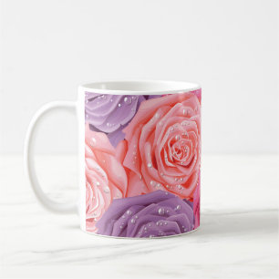 Caneca De Café Rosas Galore: Um Belo Padrão Invisível.